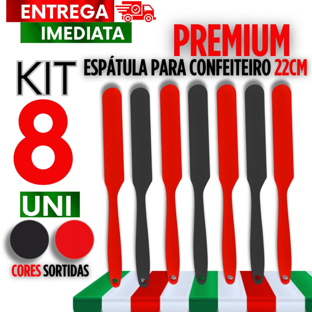 Jogo Kit 8 Espátula Silicone Para confeiteiro HM Qualidade para sua cozinha e Receitas linha Premium