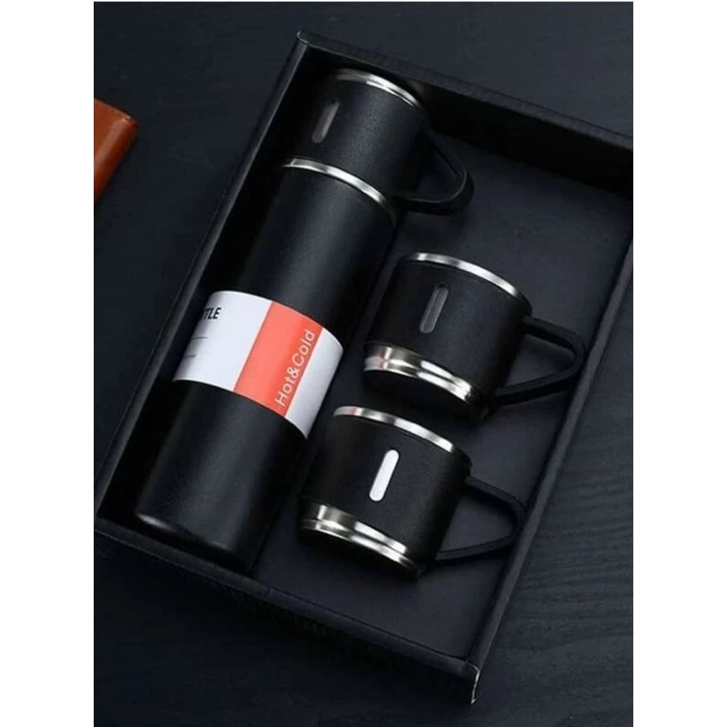 Garrafa Térmica 500ml + 3 Xícaras Inox Kit Conjunto Café Chá