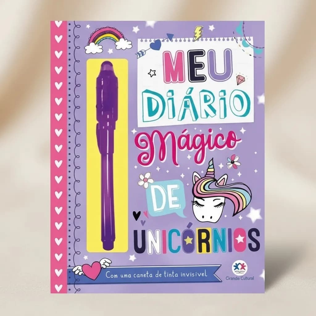 Diário Infantil Menina Unicórnio Caneta Mágica Criança Roxo