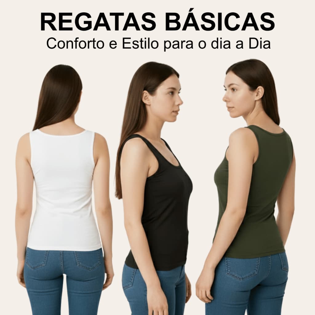 Regatas Femininas Lisas Viscolycra Alça Larga Básica