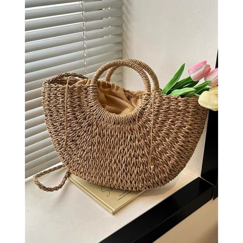 Bolsa tiracolo de palha, feminina, ombro de praia, verão, bolsa meia lua , feminina, tecido fashion, crochê