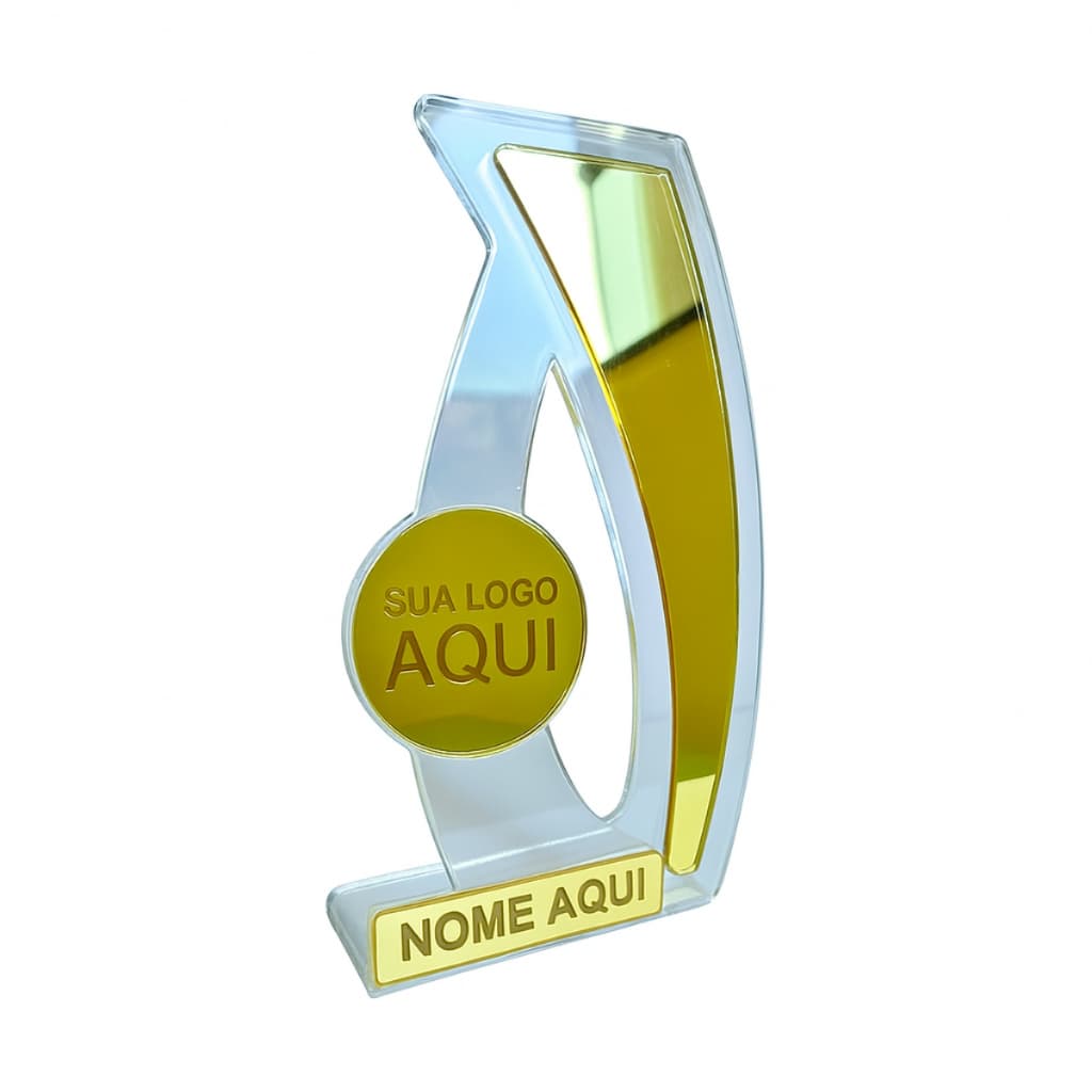 Troféu Em Acrílico Espelhado Dourado Personalizado 20cm x 11cm xxx