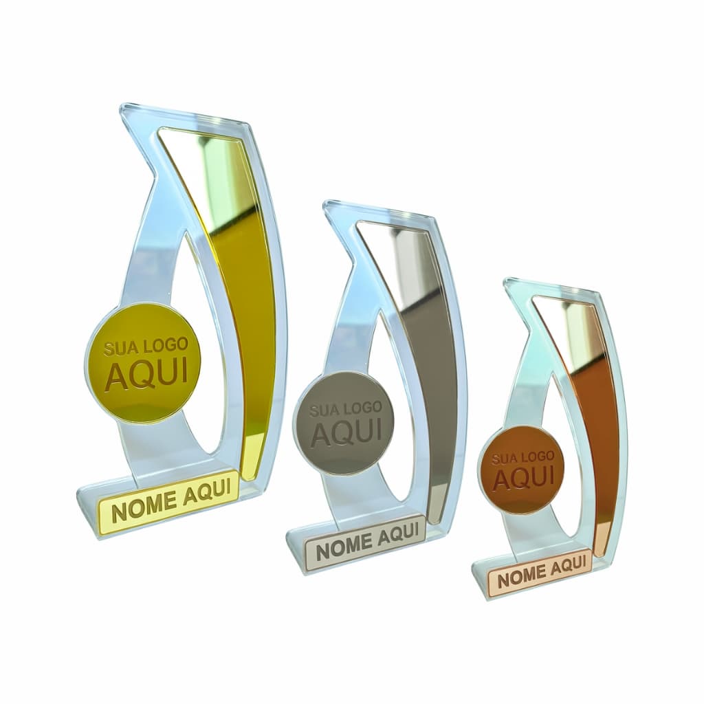 Kit 03 Troféus Personalizados em Acrílico Espelhado 20cm 17cm 15cm xxx