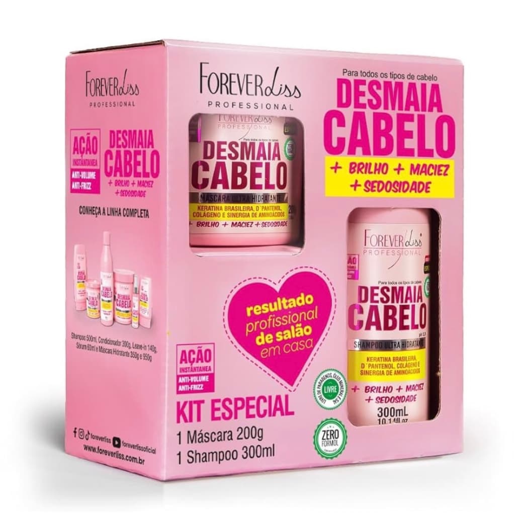 Kit Forever Liss Desmaia Cabelo Shampoo 300ml E Máscara 200g
