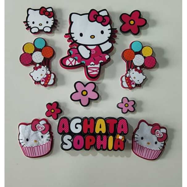 Topo de Bolo Hello Kitty M08 Personalizado  – Nome e Idade – Decoração  – Topper Impresso/3D