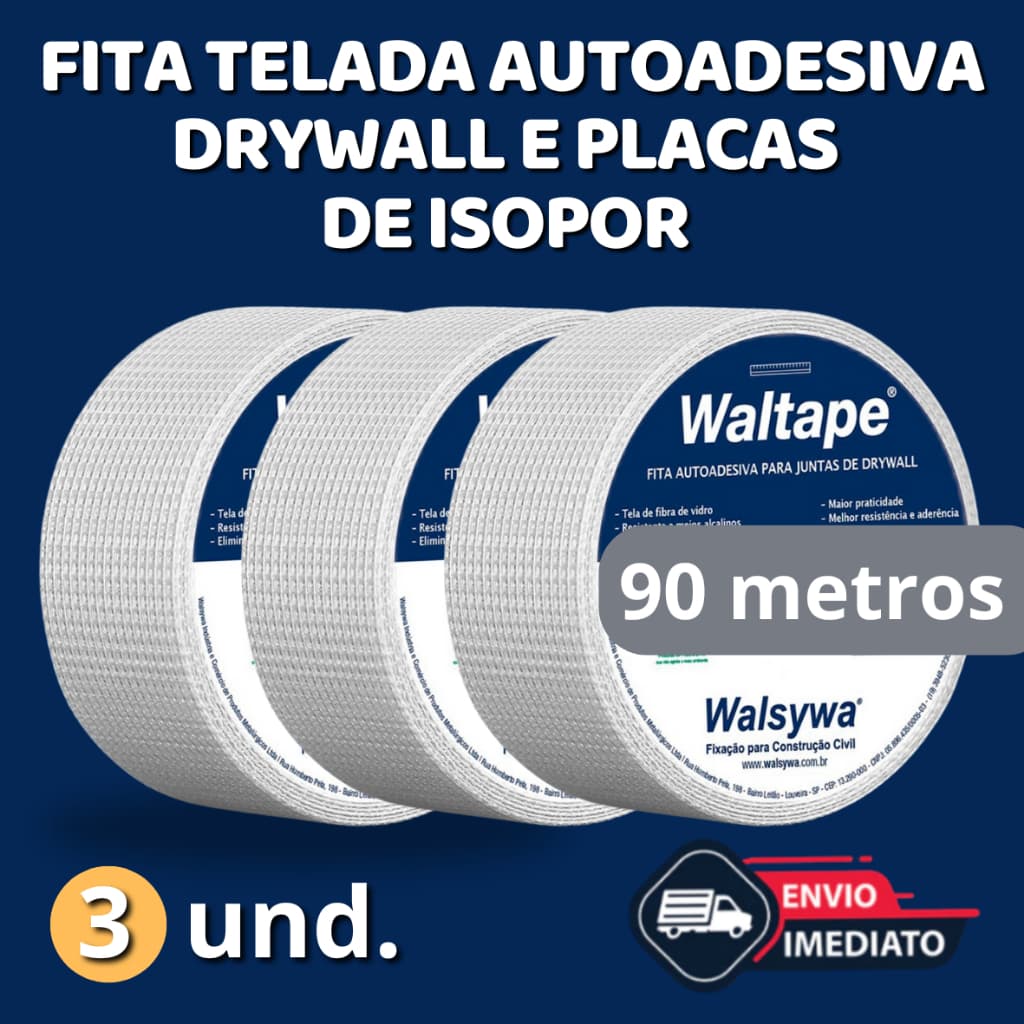 Kit 03 Fitas Teladas Autoadesiva Drywall Branca Walsywa 90 metros de comprimento