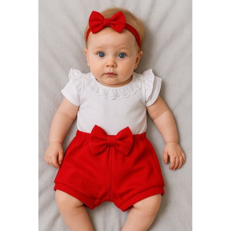 KIT 3 Peças Bebes Menina Shorts Laco e Bory com Lesi na Caixa branca
