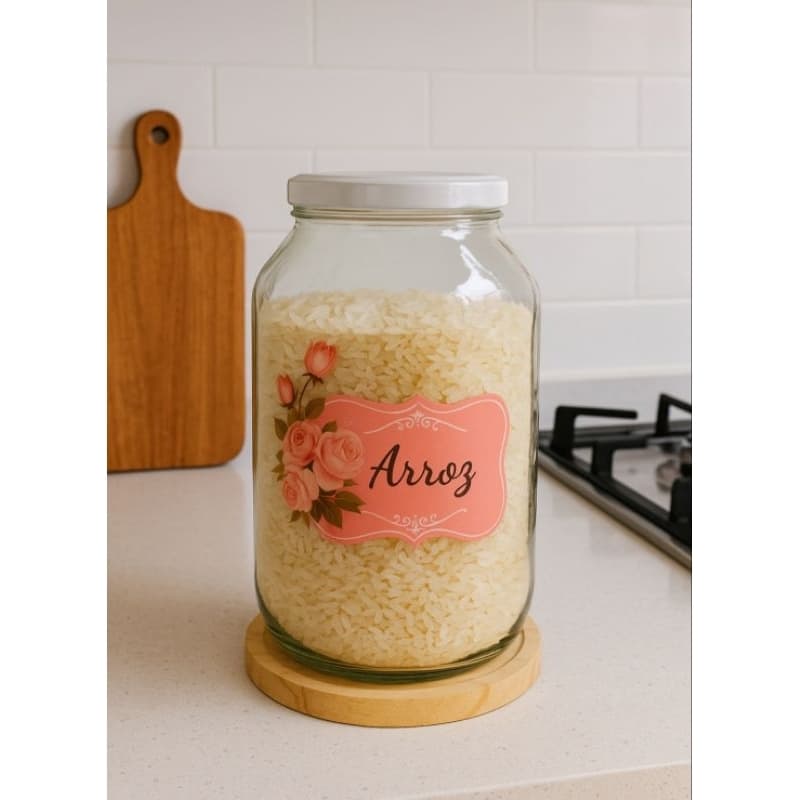 Pote de Vidro Decorado Floral para Arroz – Porta Mantimentos Cozinha 3litros