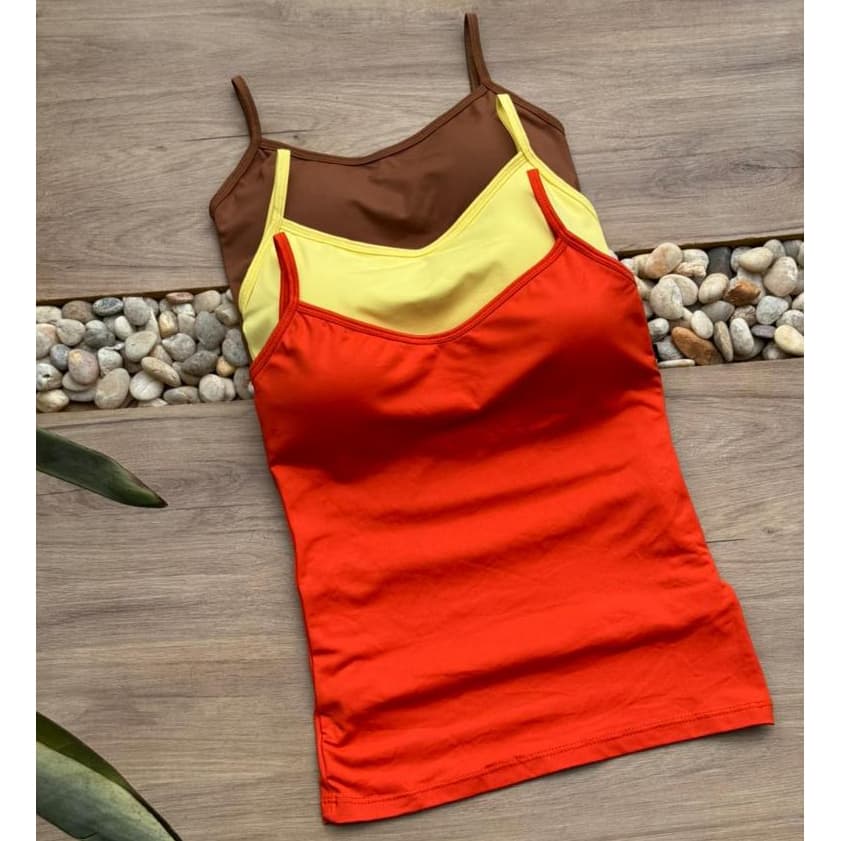 Kit 3 Blusa Regata Com Bojo Poliamida Fresquinha com Bojo