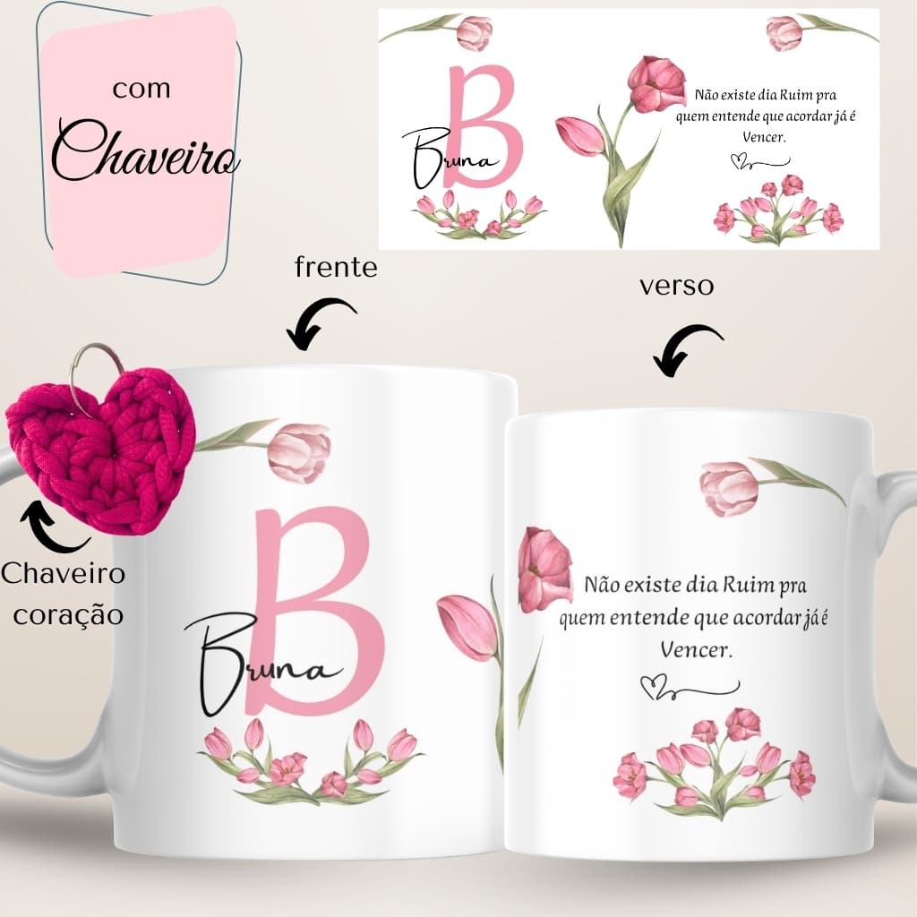 Kit Caneca personalizada  nome e frase + chaveiro coração +caixa coração presente amiga-mãe-namorada
