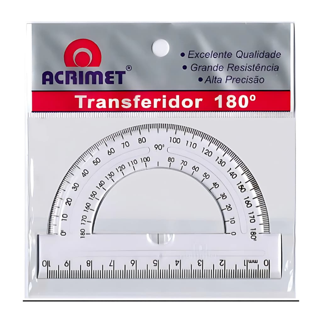 Transferidor Tecnico Escolar Desenho 180º Graus Com Escala Gravada 10 Cm Acrimet Transparente 551