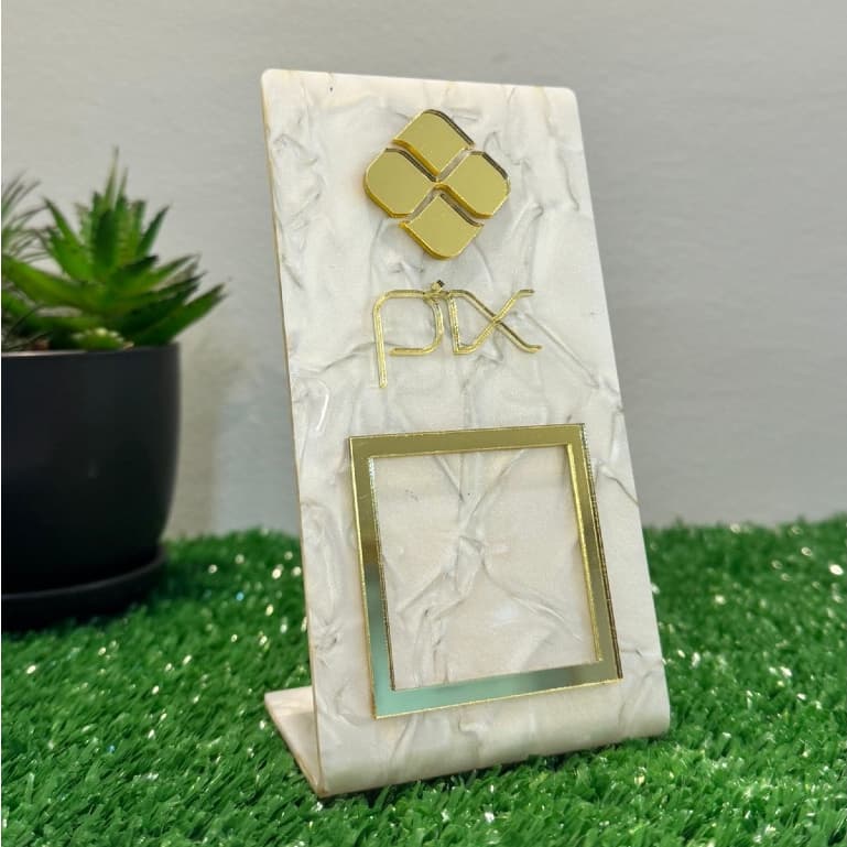 Placa Pix Luxuosa Acrílico Marmorizado Toque Sofisticado Para Seu Comércio