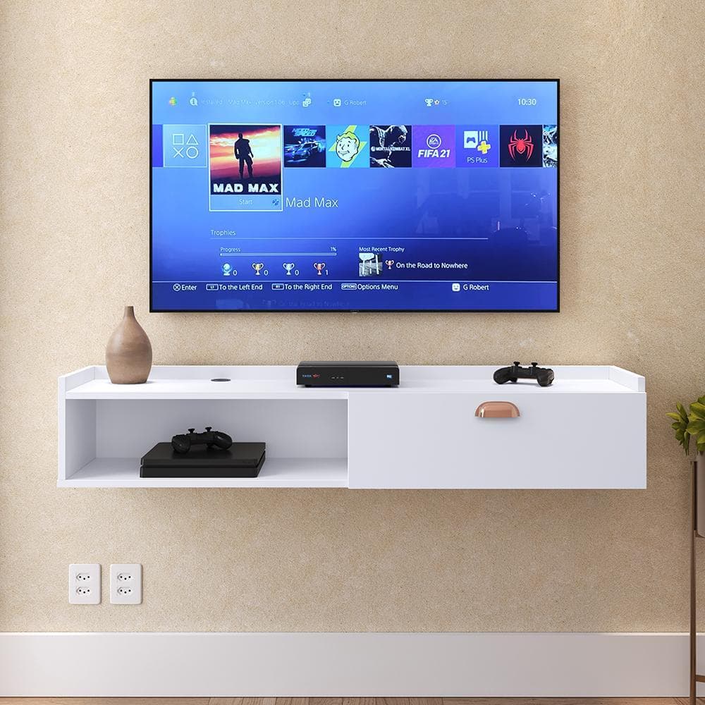 Rack Suspenso para Sala de Estar 0,90- Suporte para TV e Decoração Moderna Sala, Quarto