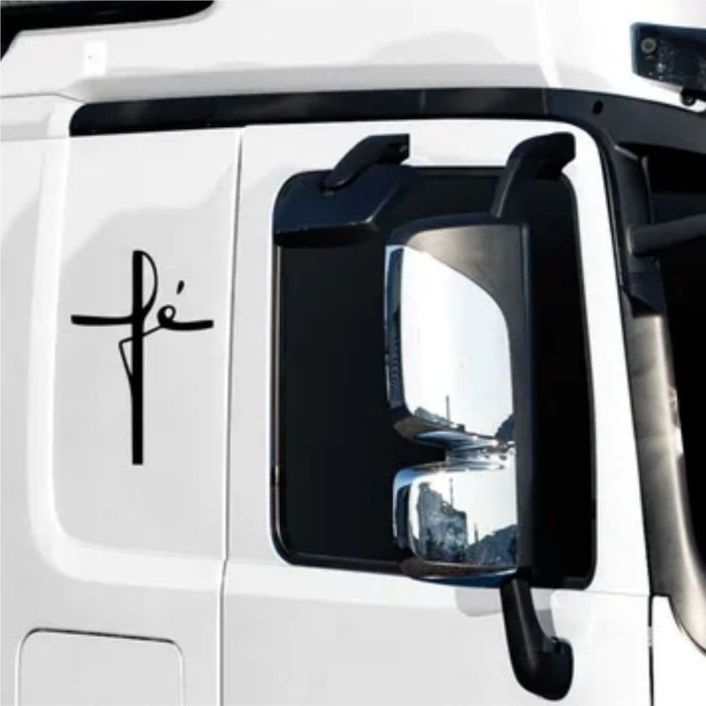 Adesivo Fé Parabrisa Caminhão Carro Religioso 40x30cm Branco ou Preto