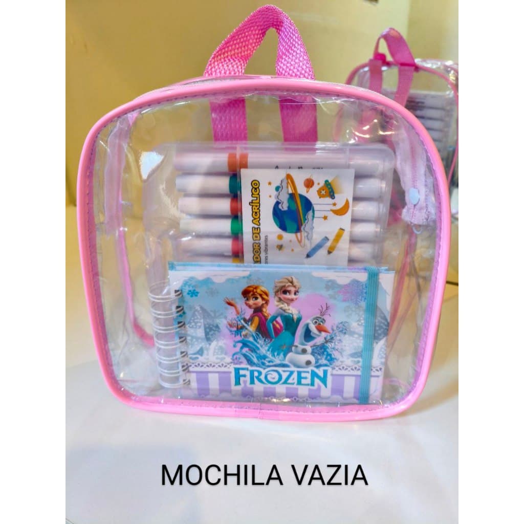 kit 50 mochila infantil cristal praia - viagens