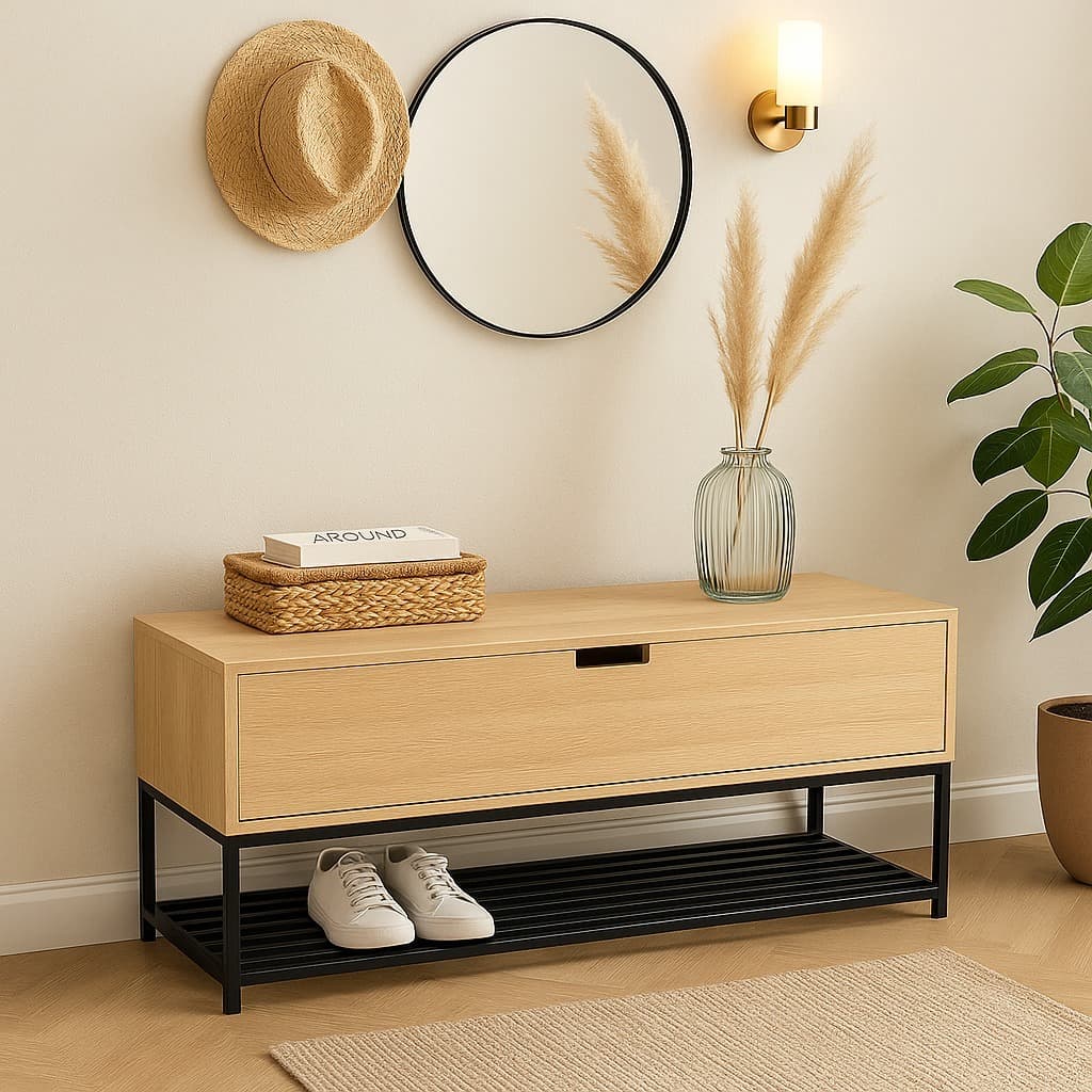 Banco sapateira com porta puff recamier mesa apoio lateral sofá armário aparador 100cm