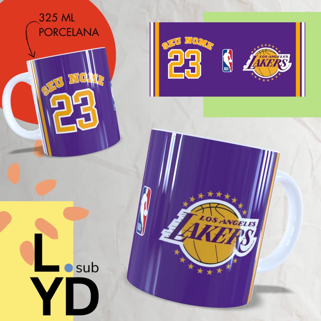 Xícara de Porcelana Personalizada Xícara Time Basquete Lakers Caneca Personalizada Presente Lakers