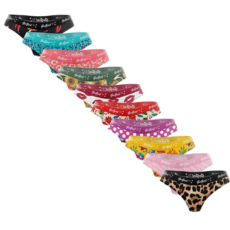 Kit com 12 Calcinhas em Algodão Estampado com Viés e Elástico Exposto Tanga Conforto Feminina Adulto de Cotton.