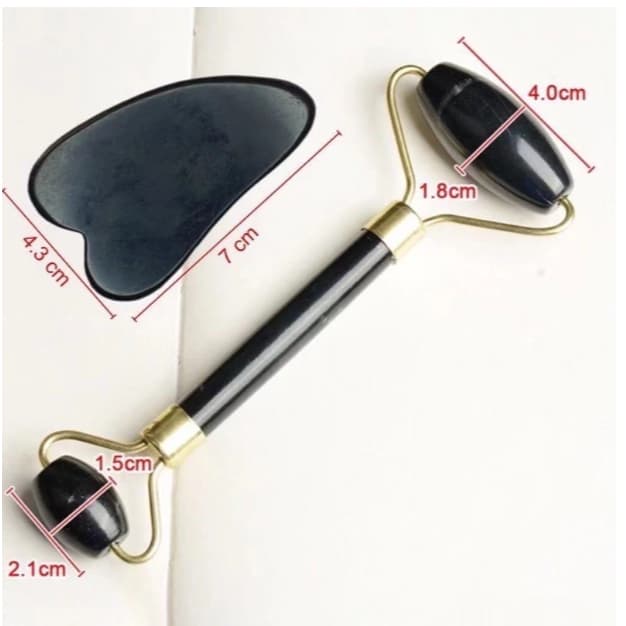 Rolo Pedra de Jade + Placa Gua Sha Facial Anti Ruga Rolinho Jade Lançamento Massagem sf-108