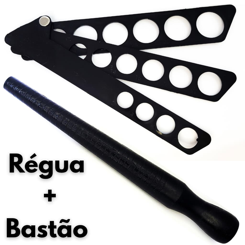 Kit Medidor de Anel Régua + Bastão Pau Mandril Medidora Plástica Dedo Aneis
