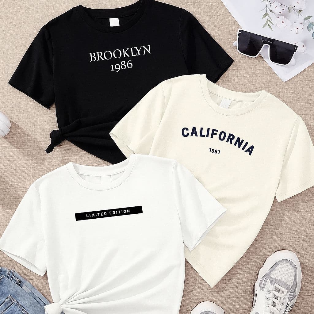Camisetas Básica Feminina Algodão Estampa Brooklyn California