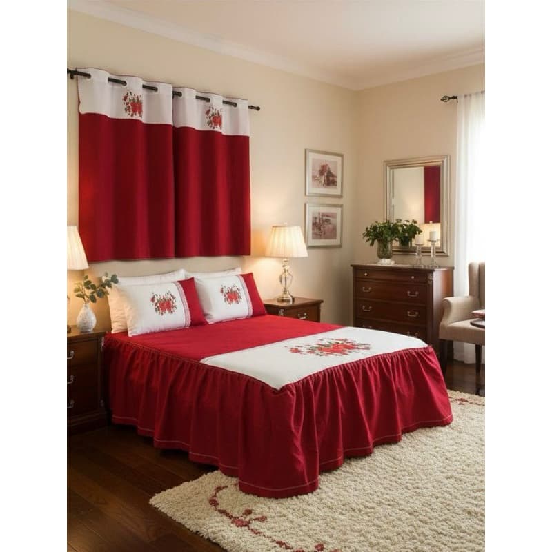 Colcha casal super box 2,45m/ 2,55m mais cortina janela 2,40/ 1,60 pintada com 2 porta travesseiro