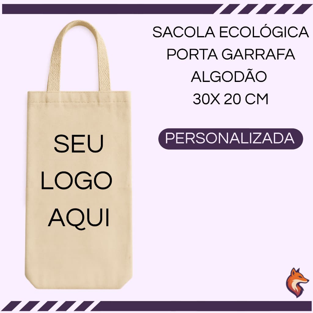 SACOLA ECOLOGICA 100% ALGODÃO CRU PORTA GARRAFA PERSONALIZADA ESTAMPA EM DTF