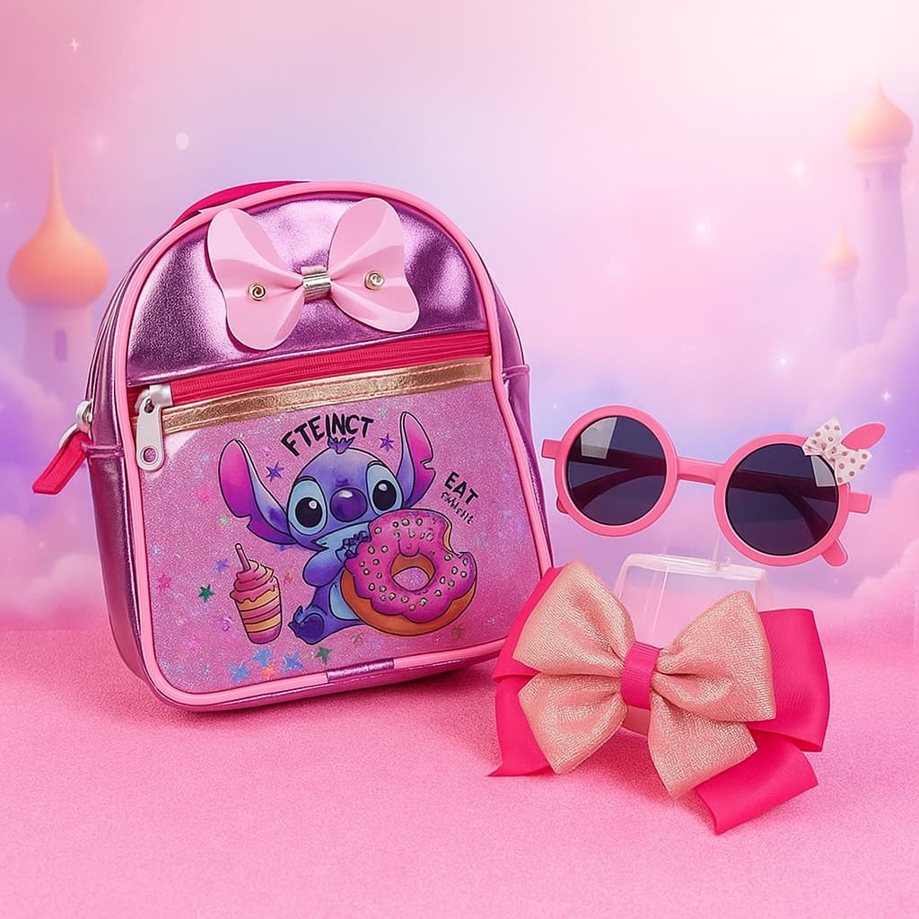 Kit bolsa Infantil menina + Óculos + Laço Rosa | Acessórios Menina , Presente dia das crianças