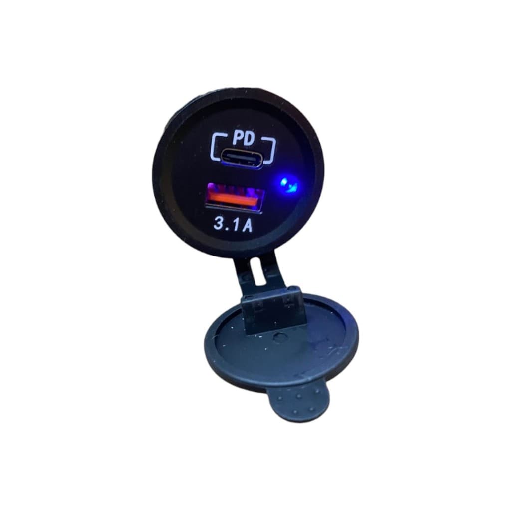 Carregador Veicular 1 USB e 1 Tipo C Azul Fast Charge 3.1