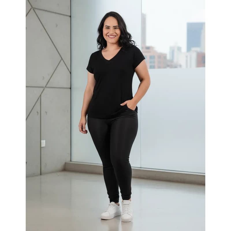 Blusa T Shirt Feminina Plus Size Casual Gola V Camiseta Feminina Lisa de Viscolycra Até G4