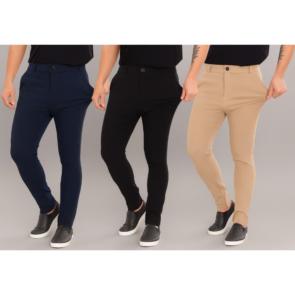 Kit 3 Calças Alfaiataria Masculina Skinny Premium Bengaline