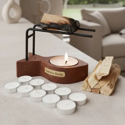 Suporte  Queimador Palo Santo QUEIMA PELA PONTA 10 Vela 25g Palo Super Resinado Incensário Peixe