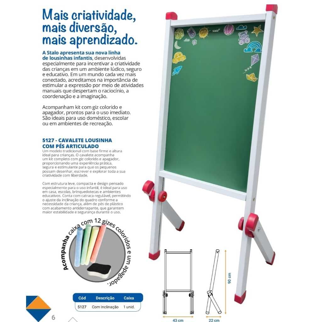 Lousa Quadro Verde Cavalete Infantil Lousinha Infantil Articulado + Giz Colorido e Apagador