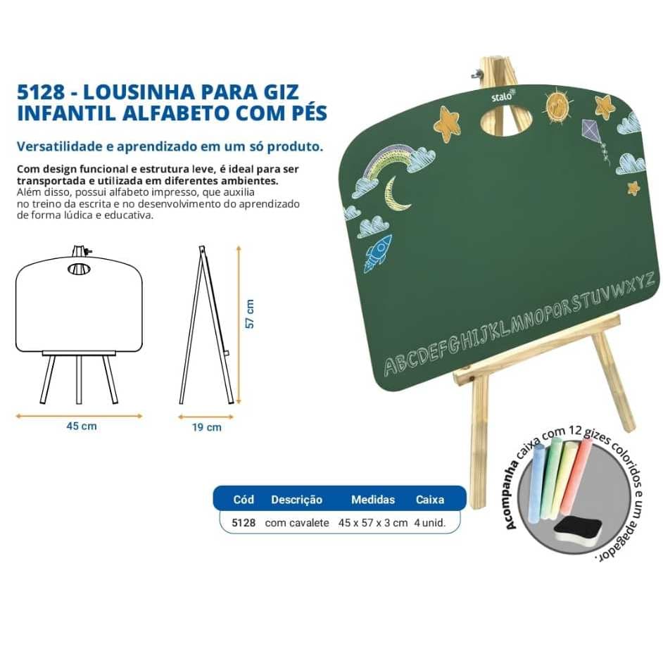 Lousa Quadro Verde Infantil com Cavalete + Giz Colorido e Apagador