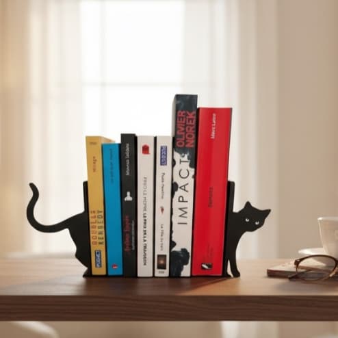 Porta Livros Gatinho Decorativo – Suporte Criativo e Moderno para Estante, Livros e Escritório