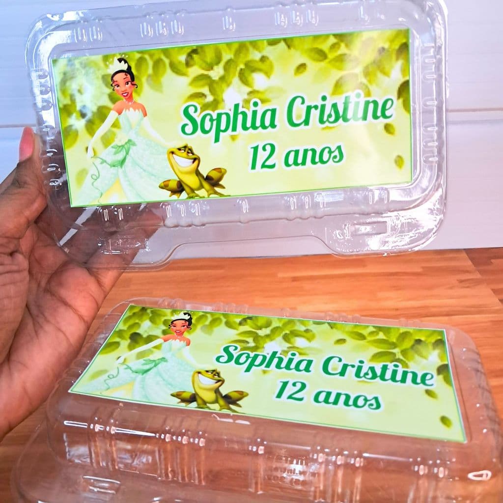 Rótulo Adesivo Personalizado Princesa e o Sapo | Para Marmitinha Festa | Lembrancinha Aniversário Infantil