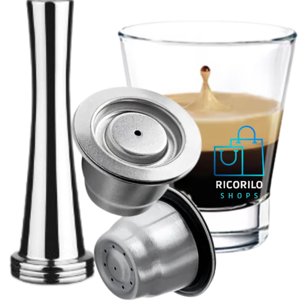 02 Cápsulas de Café Reutilizável  para Nespresso Inox Para Uso de Pó de café e Tamper Inox