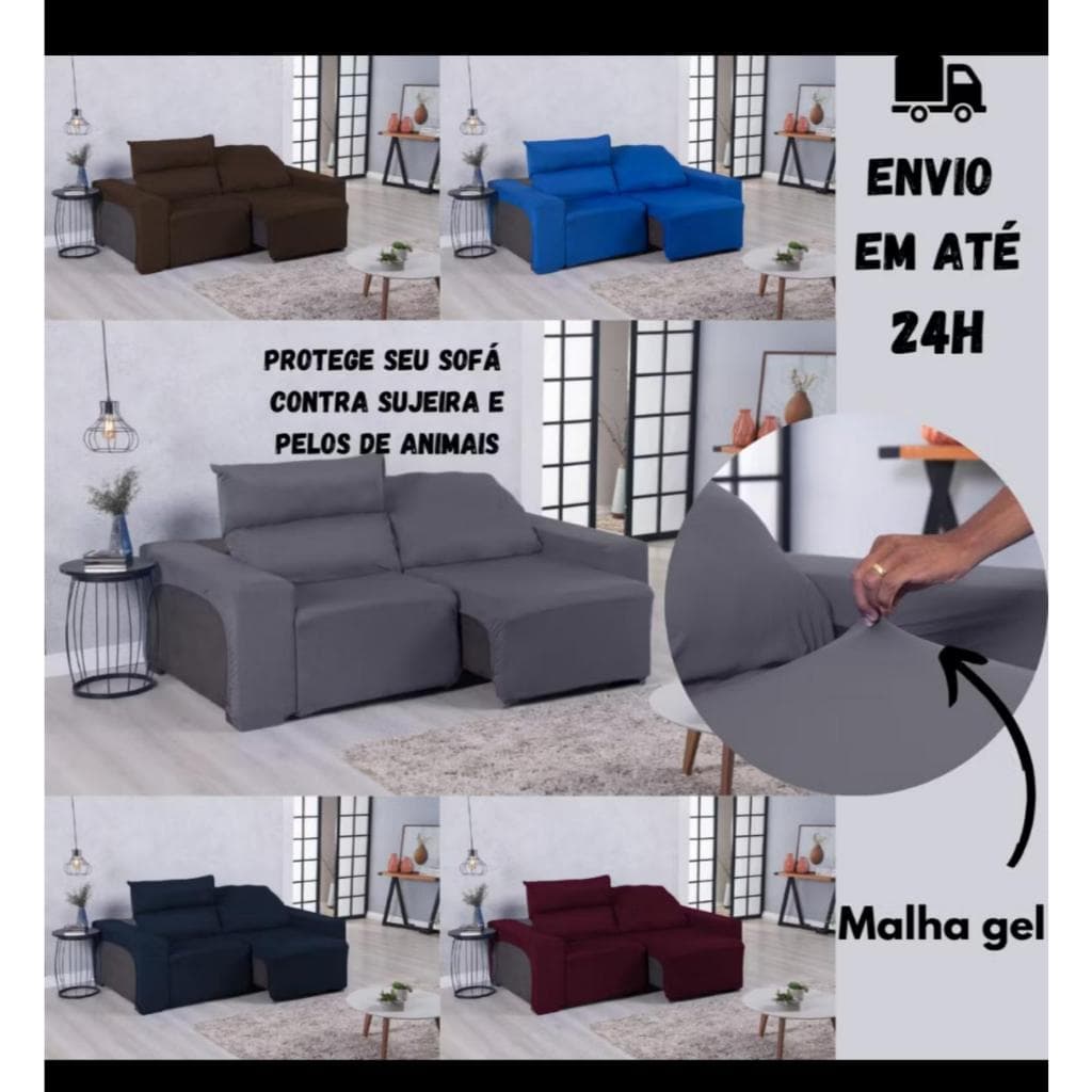 Capa de Sofá Retrátil e Reclinável 2 Lugares Lisa Malha Gel