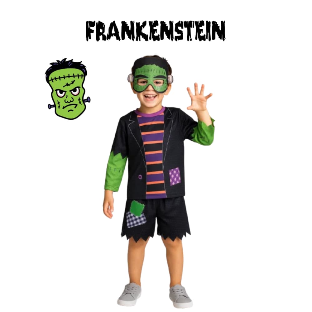 Fantasia Infantil Menino Frankenstein Halloween Monstro Zumb com Máscara