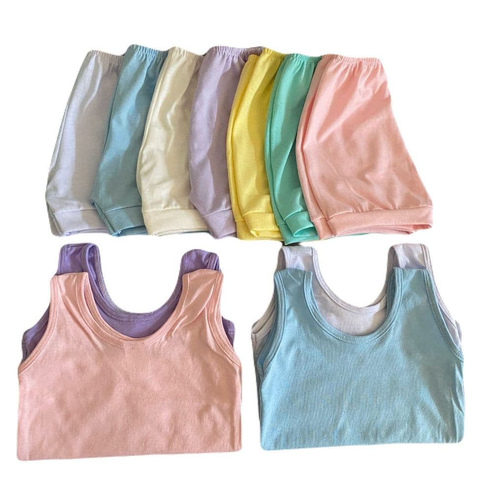 Kit short cobre fralda + camiseta regata 4 PÇS 100% ALGODÃO