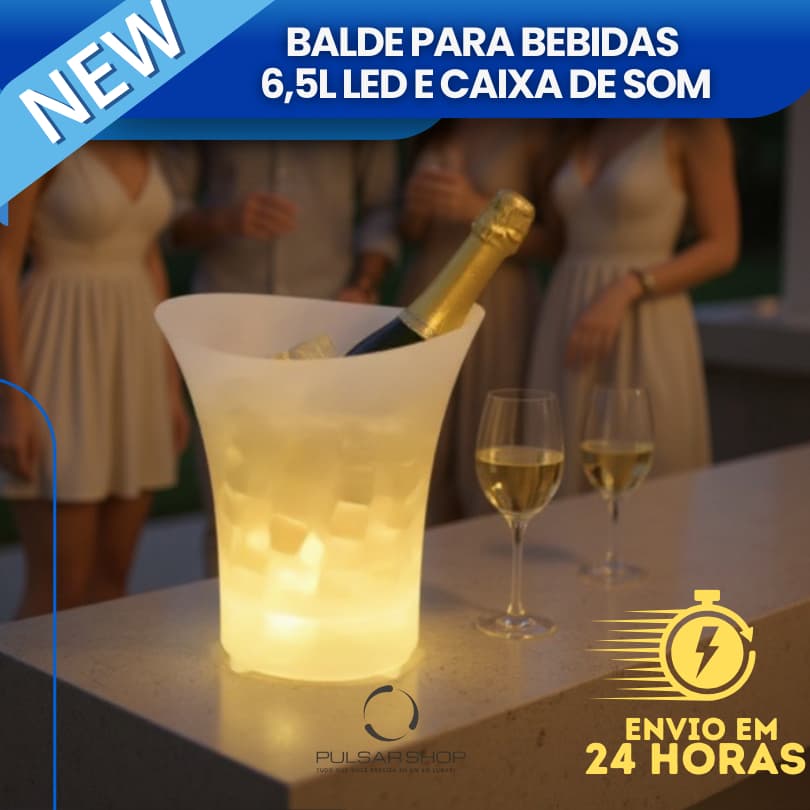 Balde de Gelo com Caixa De Som Led USB Colorido 5w Integrada Bluetooth para Festas Comemorações