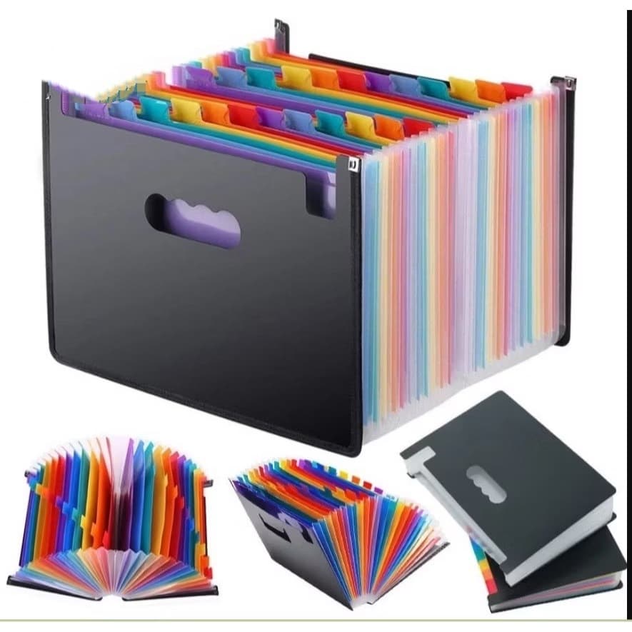 Pasta Arquivo Organizadora Expansível Divisórias Documentos -24 bolsos divisorias -12 bolsos divisorias