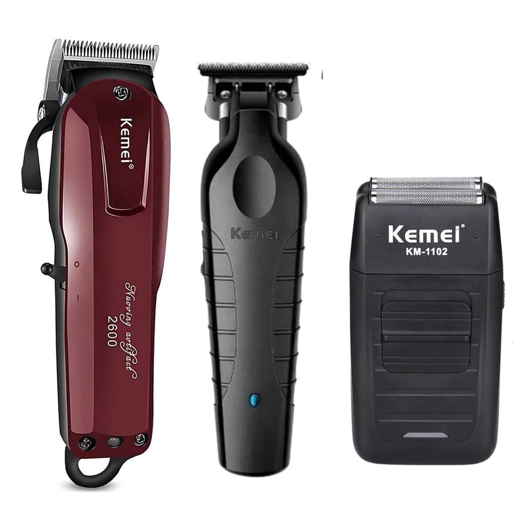 Maquina de Cortar Cabelo Acabamento e Shaver Kit Kemei Barbeiro Profissional KM-2600-2299-1102