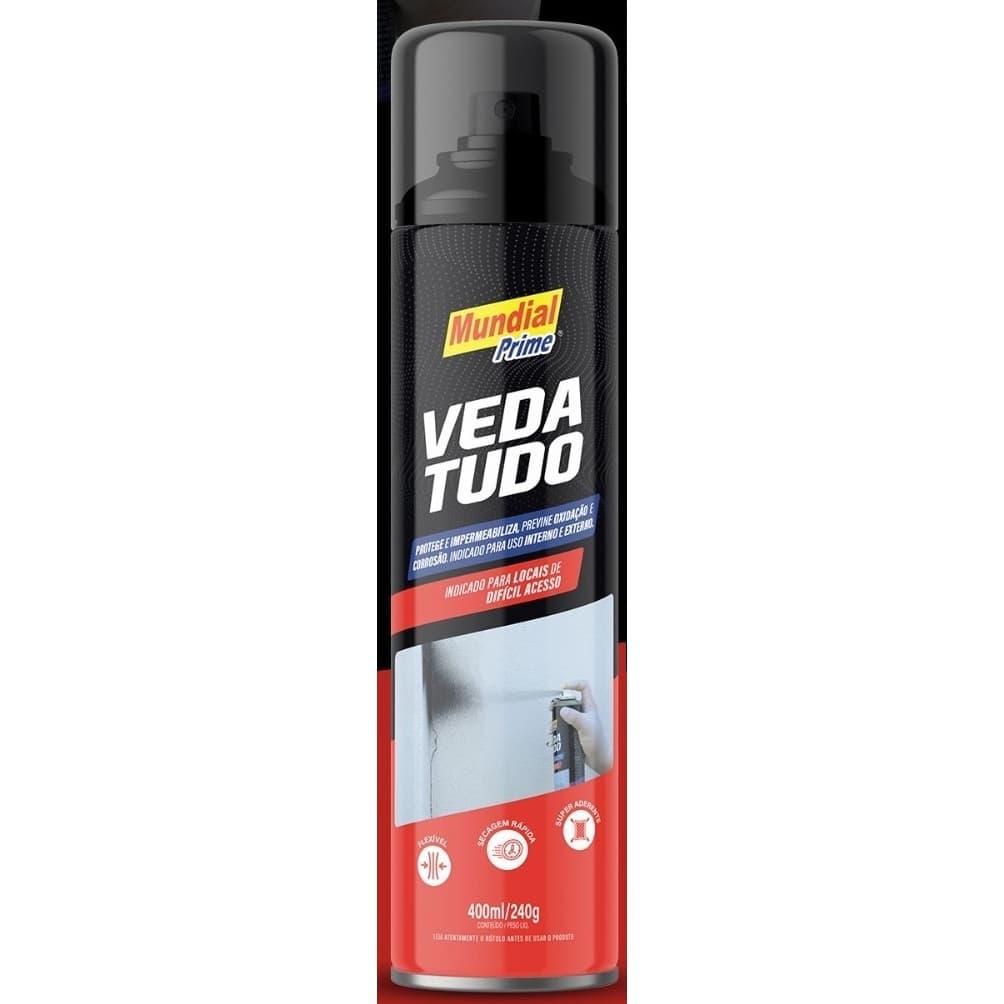 Spray Emborrachado Manta Impermeabilizante Telhado Calha PVC VEDA TUDO 400ML - MUNDIAL PRIME (SPRAY)