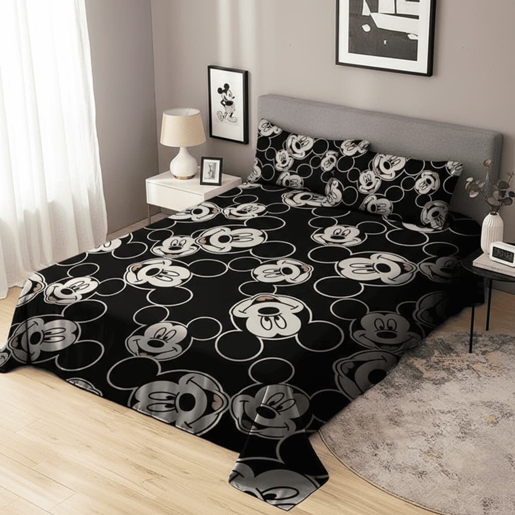 Lençol Casal de Personagem Mickey e Minnie sem elástico 3 Peças COR:LCC 56 | Cama Infantil Disney