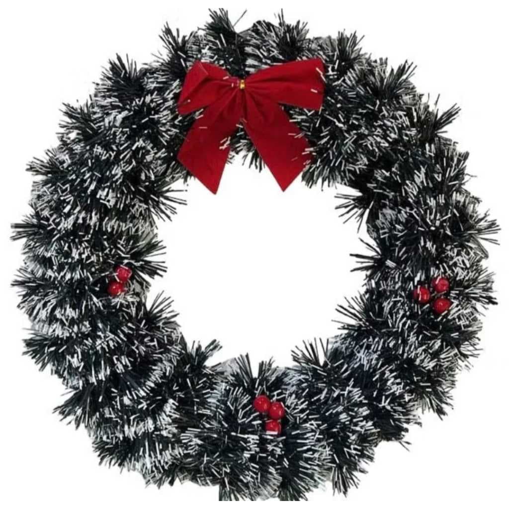 Guirlanda De Natal Nevada 36cm Festão Enfeite Porta com Laço Oferta Especial