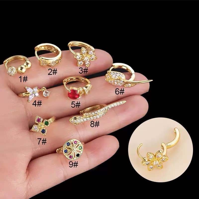 Piercing/ Brinco Argola Cravejado aço inoxidável Zircônia em Modelo de Click-1unidade