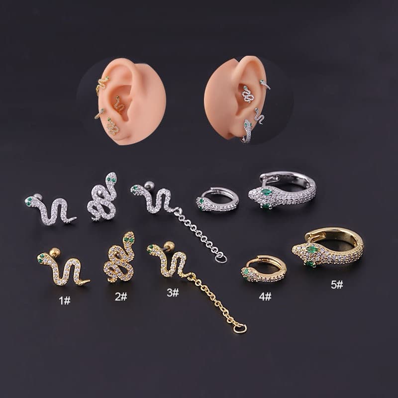 Piercing aço inoxidável Zircônia em Modelo de Cobra olho Verde em um unidade
