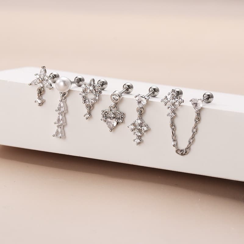 Novos piercing de Zirconia com rosca aço inoxidável Orelha Helix conch cartilagem modelo cruz perola coracao