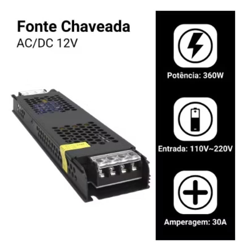 Fonte  12v 5/10/15/20/30a Chaveada P/ Cftv Fita Led pefil Som Automotivo